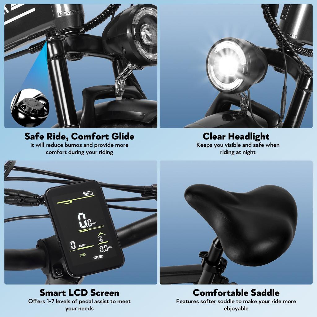 OOK-TEK E20 Foldable Electric Bike, 48V 15AH Battery, Front & Rear Suspension