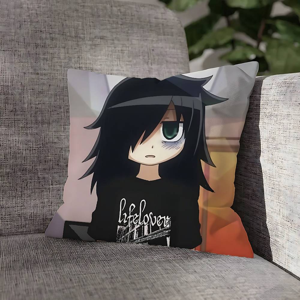 W-Watamote Tomoko Kuroki Pillow Case For Sofa Decor Car Office Room Printing Cushion Cover Decorations and Protector