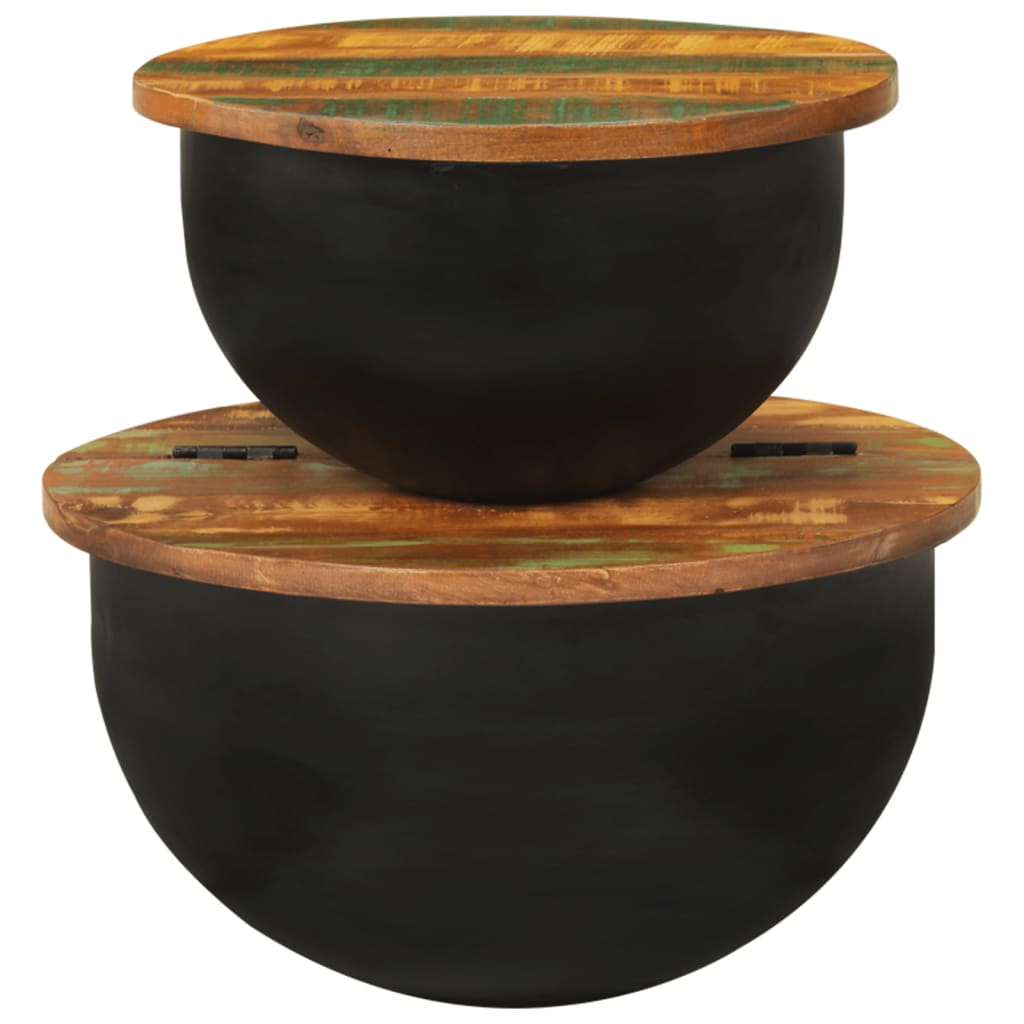 2 Piece Coffee Table Set Black Solid Reclaimed Wood