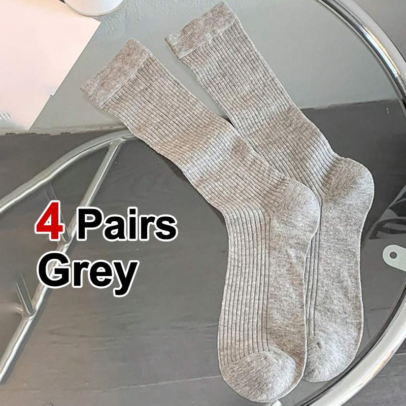 4 Pairs Women Mid To Small Leg Socks Knee High Socks Socks Black White Gray Summer Thin Sweet Style Transparent Stacked Socks