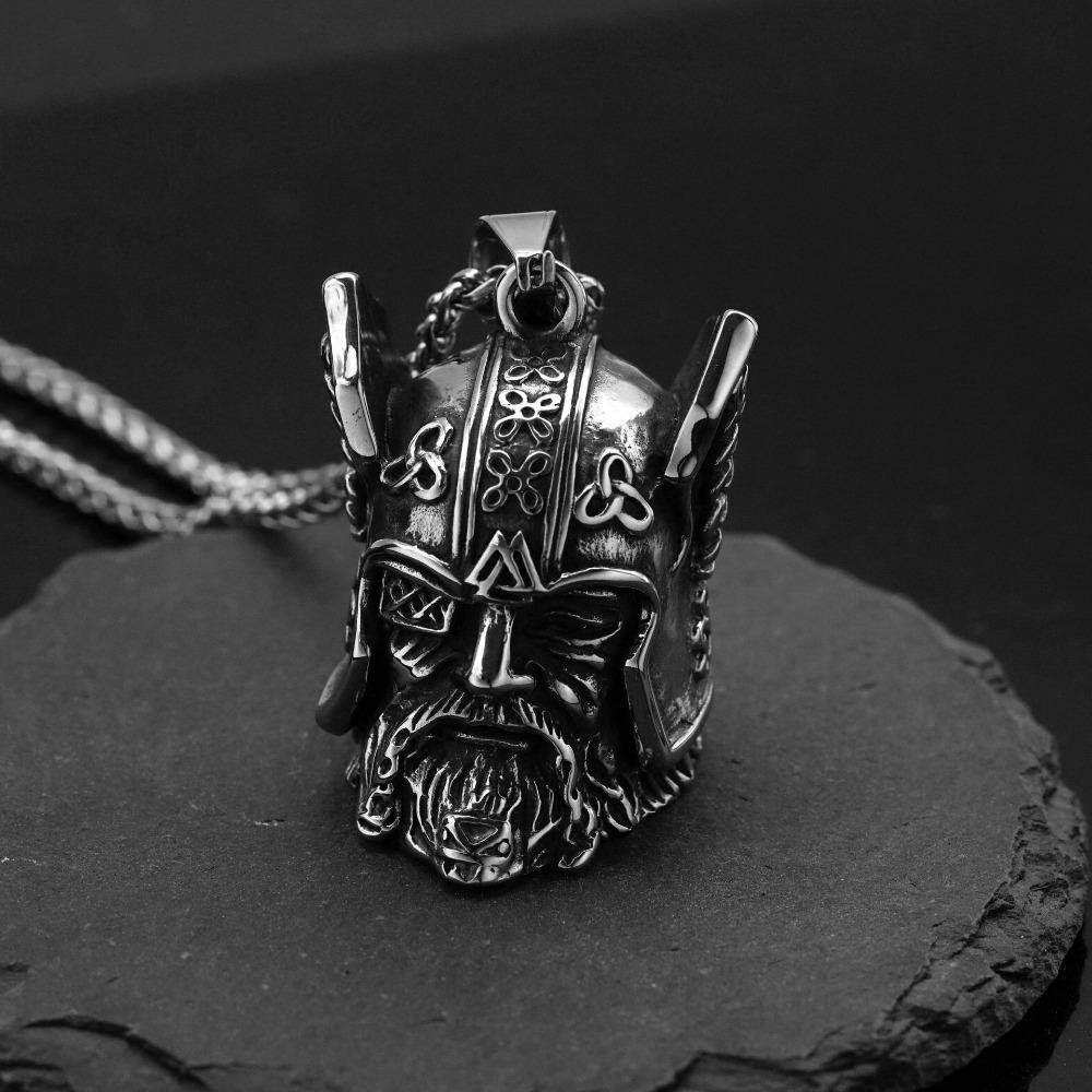 

Stainless Steel Viking Motorcycle Pendant Gothic Punk Biker Jewelry for Men with Exorcism Bell