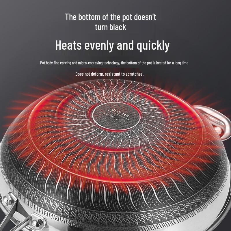 Zhishi 316 Stainless Steel 32cm Wok with Glass Lid