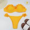 2Pcs/Set Women Bikini Set Bandeau Ruffle Trim Bra Mid-rise Briefs Set Push Up Bathing Suit