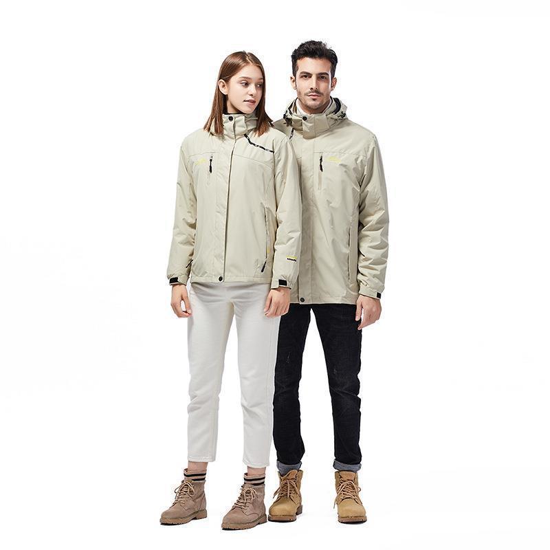 Windproof Outdoor Jacket Set: Couples' 3-in-1 with Detachable Fleece for Men & Women, Ideal for Autumn & Winter