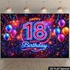 2D Flat Banner Background Cloth for 18th Birthday Celebration. Colorful Neon Style Large "18"and "HAPPY Birthday