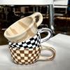 Shann Retro Checkerboard Coffee Cup Wind Niche Couple Household Mug Household Ceramic Water Cup