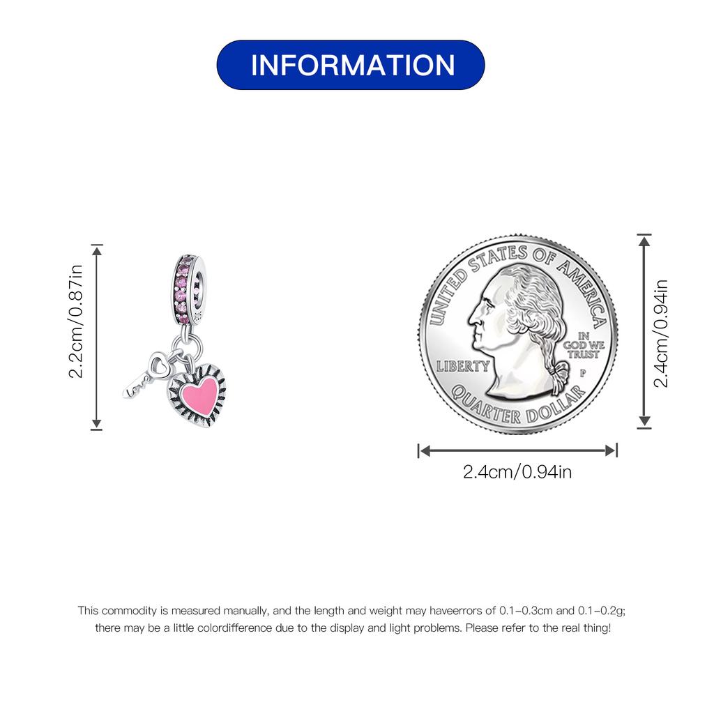 Beads Copper Charms Original Love Heart Key Pendant Beads Fit Bracelet Jewelry Diy Women Fine Gift Accessory