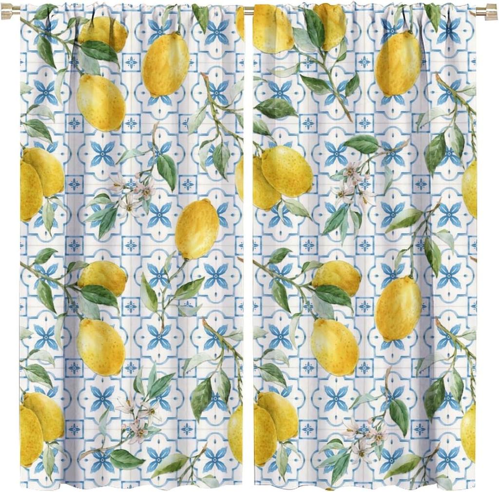 Strawberry Curtains, Vintage Rustic Colorful Bohemian Funny Butterfly Floral Leaves Fruit Seamless Pattern Drapes, Blackout Rod
