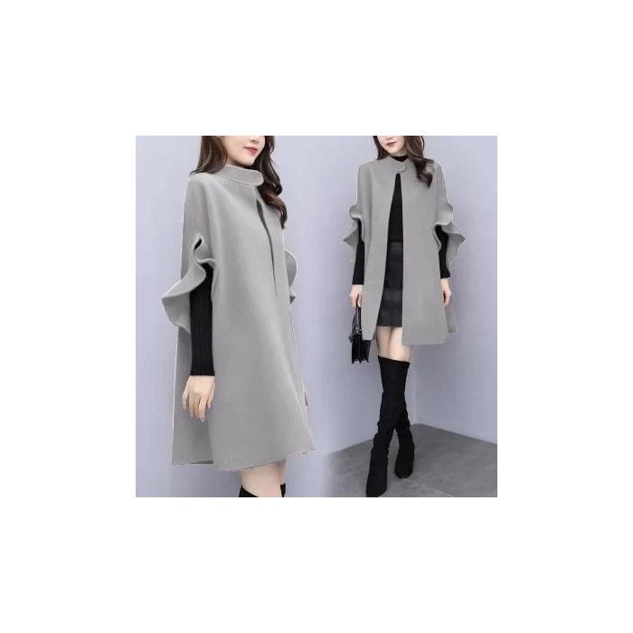 

2024 Жіноче вовняне пальто-кейп А-силуету великого розміру червоного кольору на весну, осінь та зиму M сірий колір
