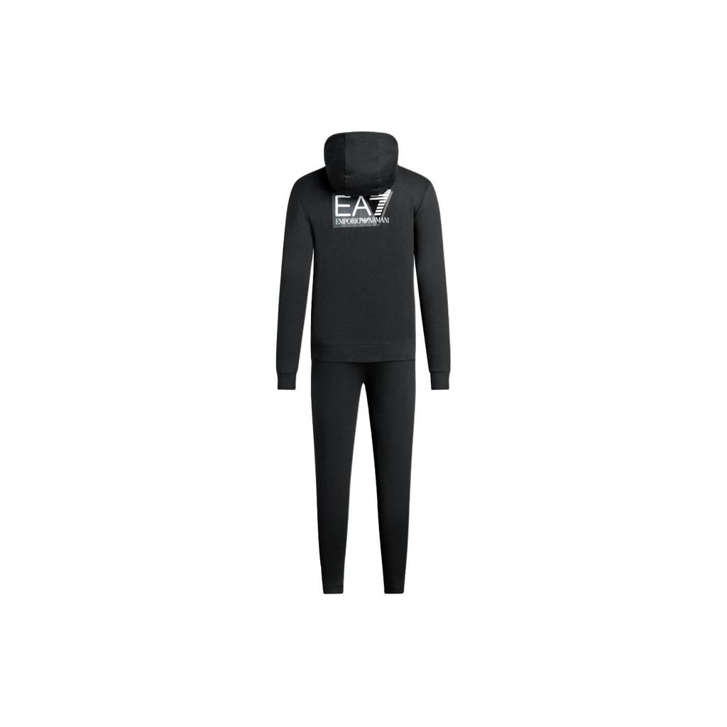 Emporio Armani EA7 SS24 Brand Logo Embroidered Zip-Up Hooded Casual Sports Set Men Sets Black 3DPV52-PJ05Z-1200