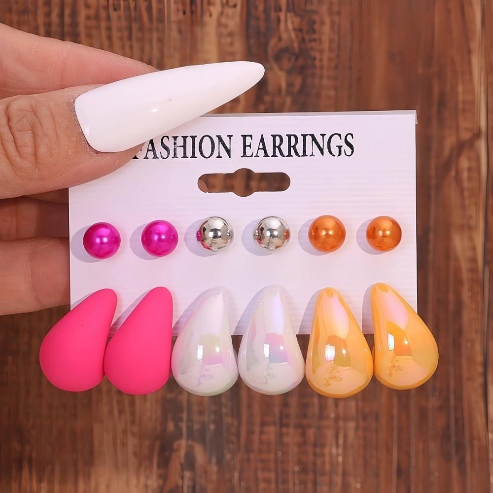 6pairs Chunky Water-drop Drop Earrings Glossy Luxury Chunky Waterdrop Earrings Matte Finish Bead Stud Earring
