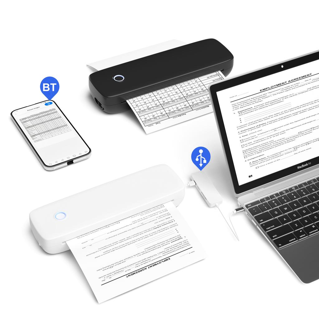 Bisofice A4 Portable Thermal Transfer Printer Wireless&USB Connect Connect with Mobile Computer 56mm 77mm 107mm