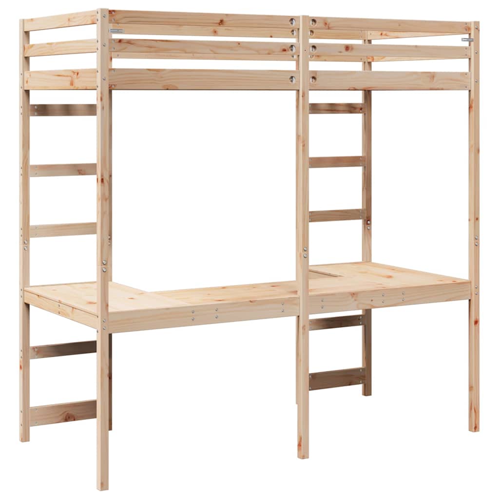 Loft Bed Frame Natural 75 X 190 Cm Solid Pine Wood