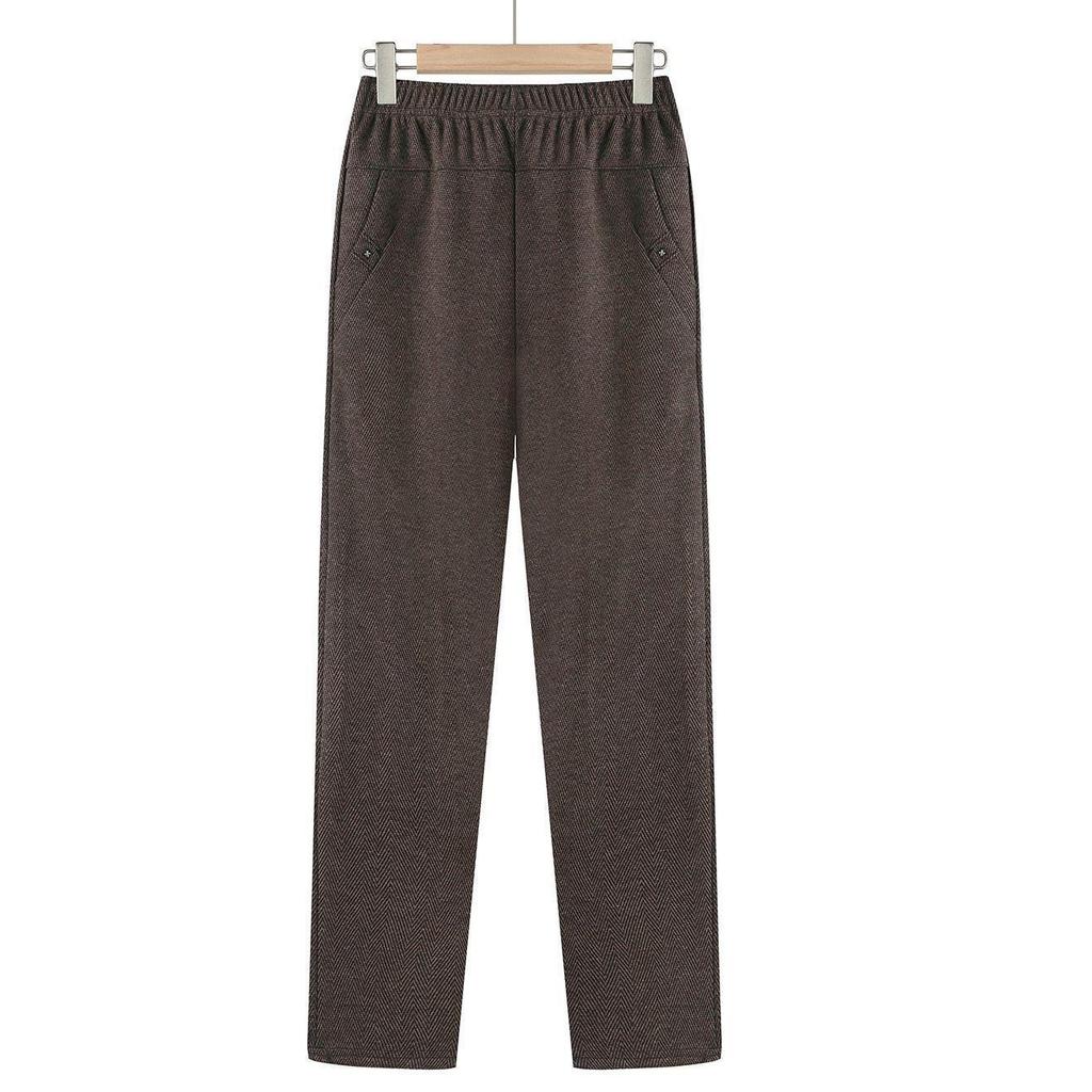 High Waist Plus Velvet Pants - Autumn/Winter Loose Fit for Mid-aged & Elderly Women