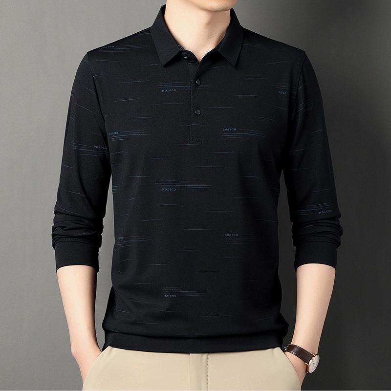 Мужская рубашка-поло с длинными рукавами среднего и пожилого возраста — фото 10