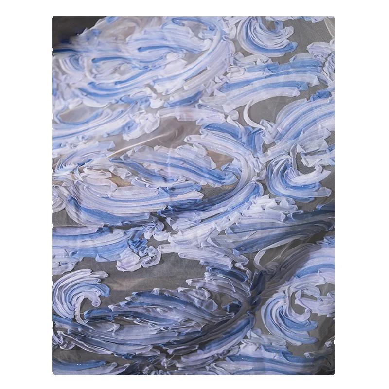 Tejido de Malla Jacquard Texturizado 3D Bordado Creativo Material para Vestido Estilo Han para Costura DIY y Ropa de Diseñador