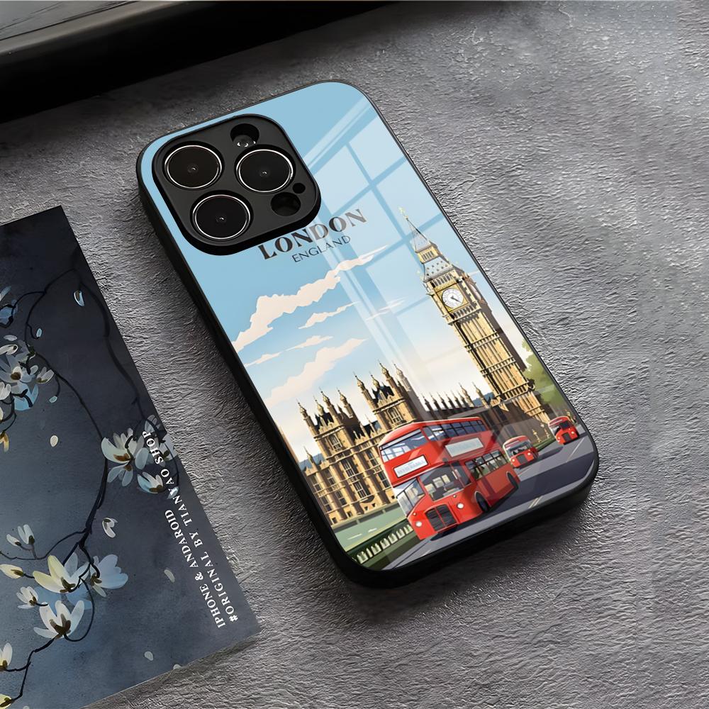 London Big Ben Phone Case For IPhone 17 Air 16 E Pro Max 15 14 13 Mini 12 Pro 11 Max Plus Black Glass Cover
