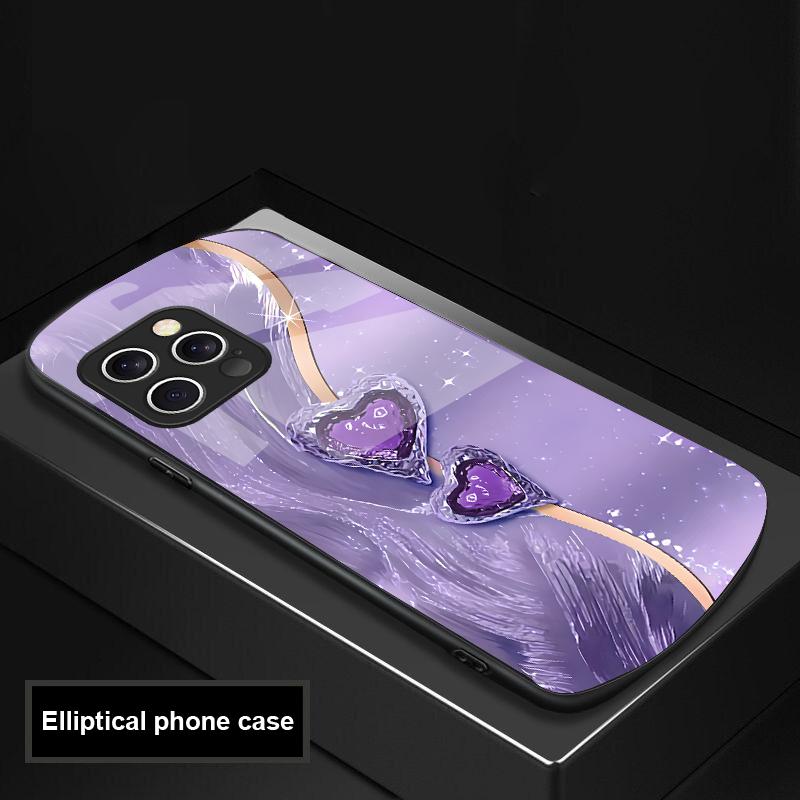 Amber Double Love For IPhone 16 Pro Max 15 Pro 14 13 12 Mini 11 XS Max XR 7 8 Plu SE 2022 Elliptical Glass Phone Case