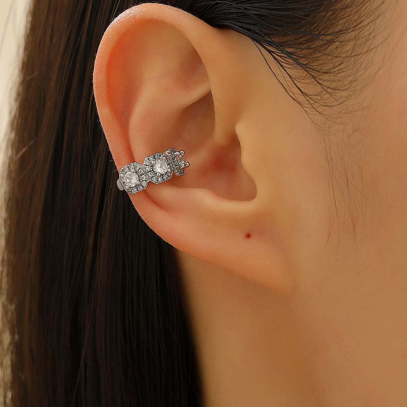 

1Pcs Fashion Black Crystal Zircon Square Ear Clip For Women Simple Metal C Shaped Geometric No Piercing Ear Cuff Zircon медный
