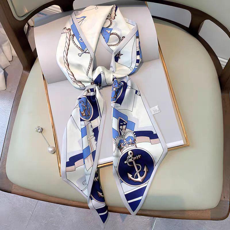 Scarf Long Highend Silk Narrow Print For Spring And Summer Versatile As Shirt Ribbon Belt Or Hair Tie