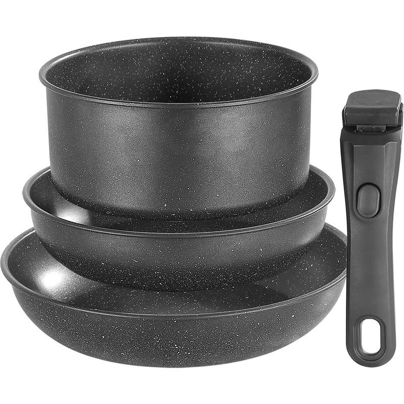 Stackable Nonstick Cookware Set With Detachable Handles 4/5/9/11-Piece Iron Pot Stove Top Modern Kitchen