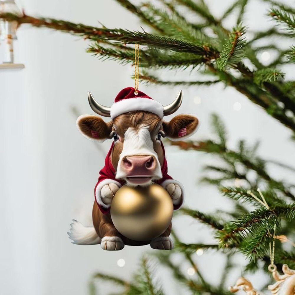 Flat Cow Christmas Tree Ornament Cartoon Car Rear View Mirror Pendant  Christmas