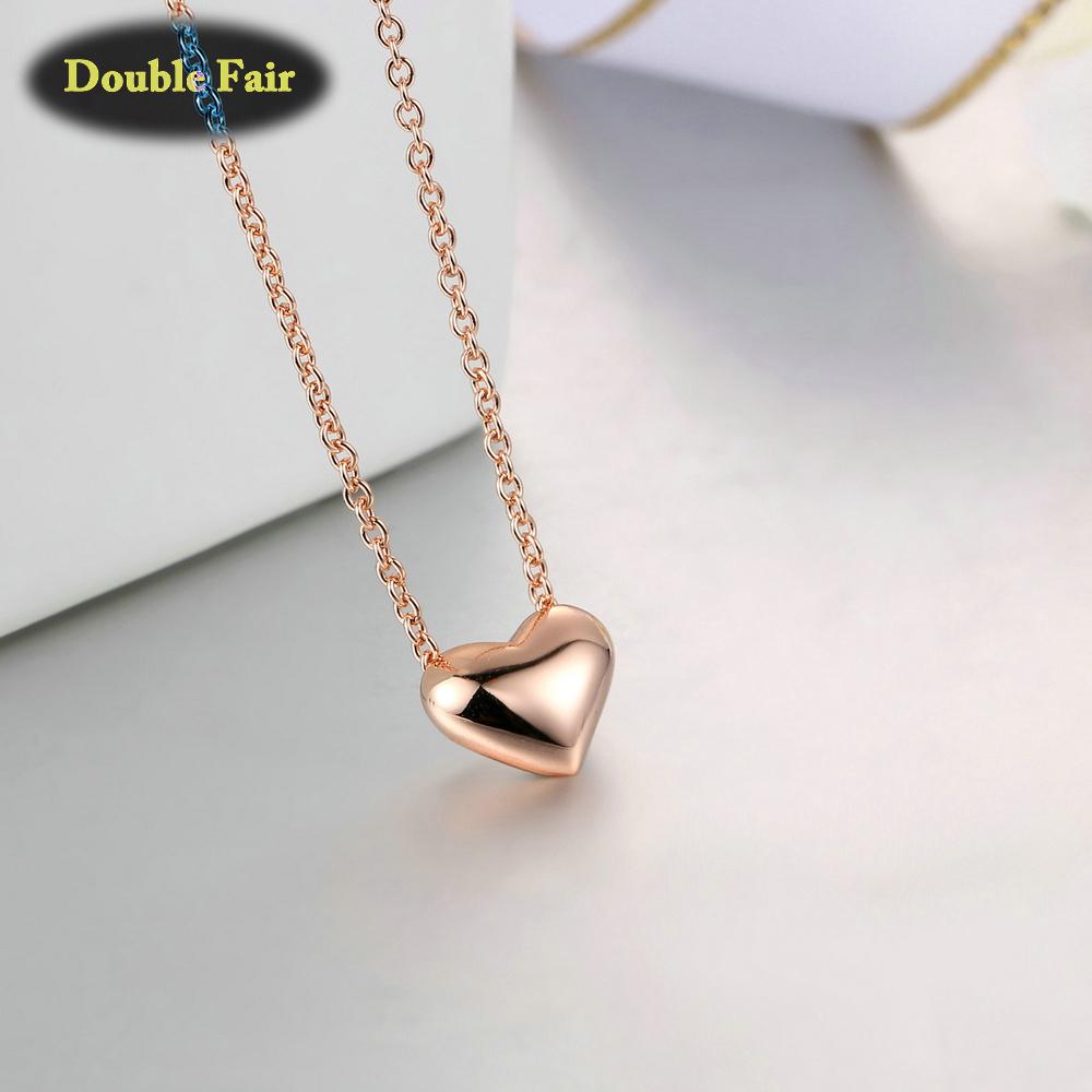 Love Cute Metal Heart Chain Necklace & Pendant For Women/Female Rose Gold Simple Jewelry Gift DWN099