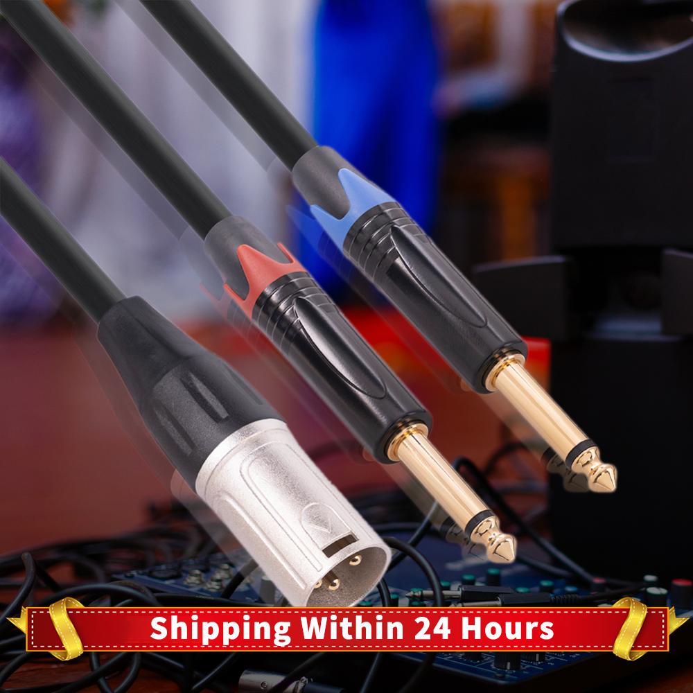 

Professional Male 3pin XLR To Dual 6.35mm TS Mono Plug Cable Y Splitter Cable for Mic Mixer Amplifier Accessories 1m