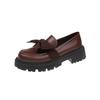 Fashion Bow Loafer Shoes Women 2024 Spring and Autumn New Thick Sole Mid-heel Lazy British Style Retro Small Leather Shoes