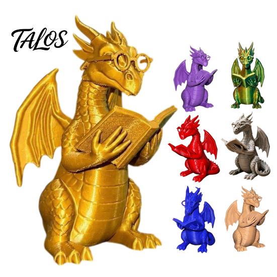 Collectible Dragon Ornament Reading Figurine with Glasses, Statue, 3D Printed Sculpture Decoration Bookshelf Decor, Whimsical Desktop Ornament,