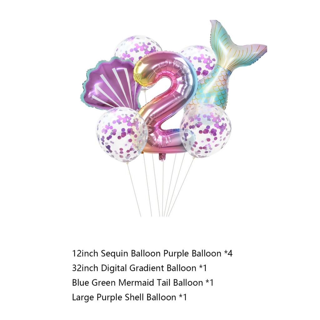 7Pcs/set Mermaid Party Number Balloons Gradient Color Number Foil Balloon Kids Little Mermaid Theme Birthday Baby Shower Party Decorations