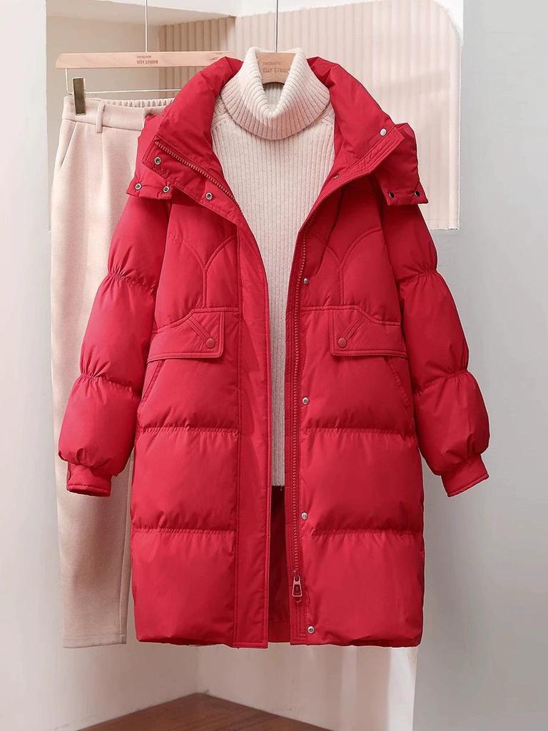 Women's 2025 Slimming Mid-Length Hooded Winter Down Jacket - White Duck Down, Thick, Fashionable, Petite Fit