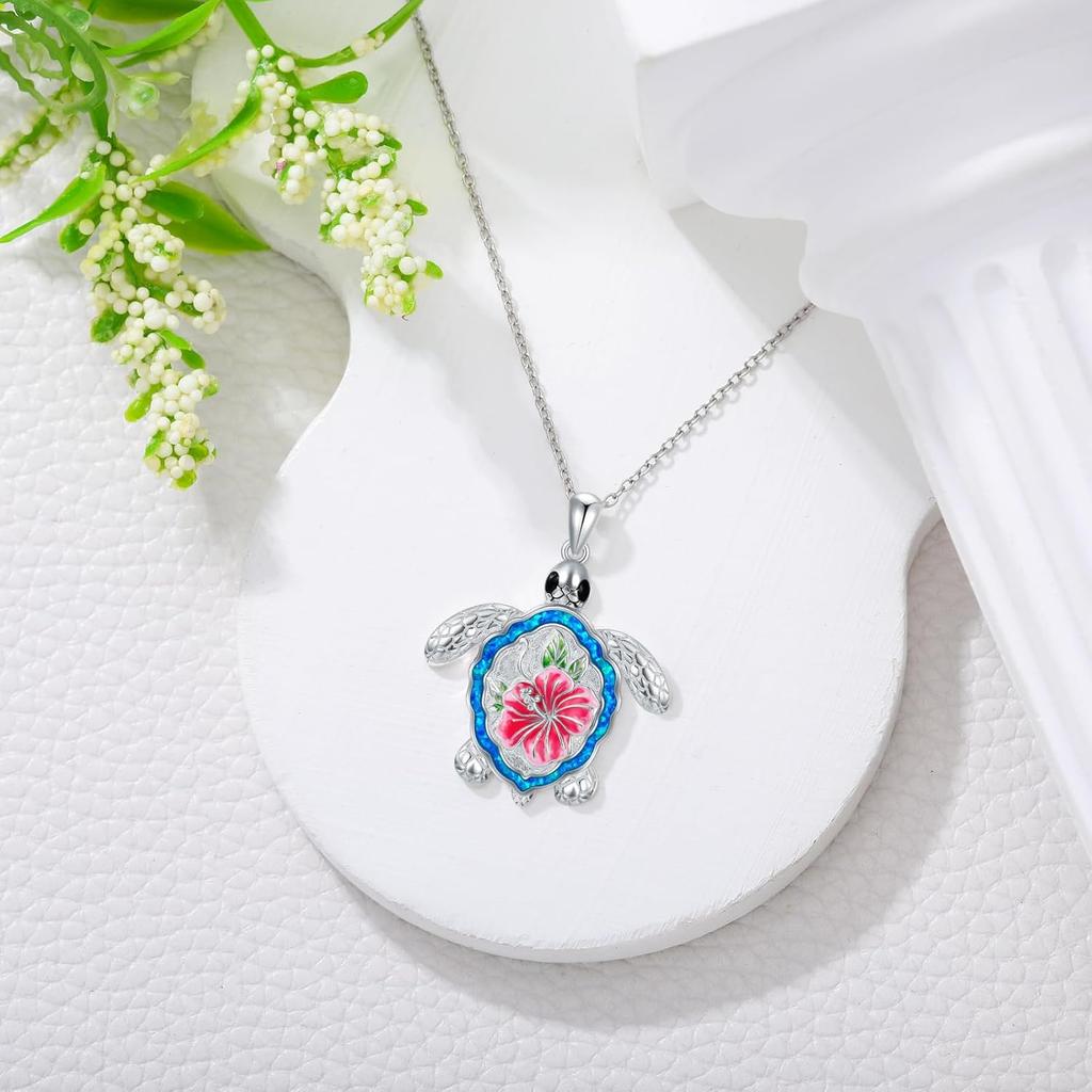 Boho Style Turtle Necklace Silver Color With Blue Opal Turtle Pendant Necklace Ocean Animal Necklace Jewelry Gifts for Women