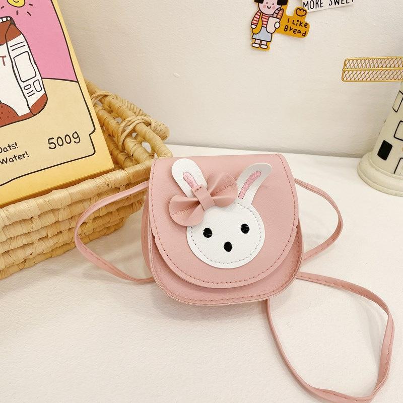 Cute Rabbit Faux Leather Crossbody Bag for Kids, Kawaii Cartoon Mini Square Shoulder Purse, Zipper Closure Single Strap Chain Bag for Children