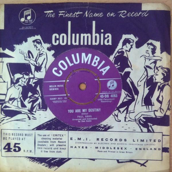 

7inch Record PAUL ANKA - You Are My Destiny 45DB4063 Columbia 1958 UK Rock Used