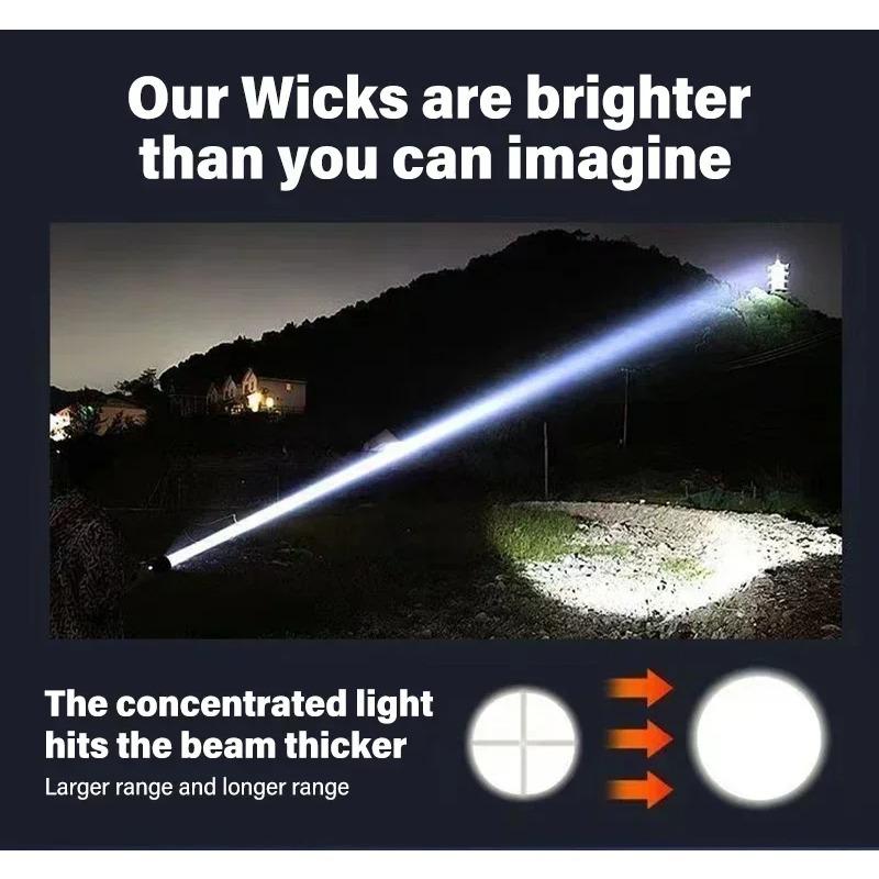 Leistungsstarke LED Taschenlampe Batterieanzeige USB Wiederaufladbares Licht Teleskopzoom Taschenlampe Lampe Outdoor Camping Angeln Laterne