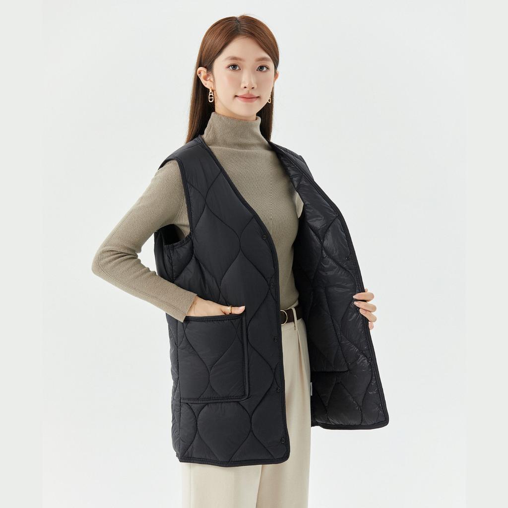 Autumn and Winter Women's Down Cotton Vest Thickened and Increased Warmth In The Long Section Slim Mao Vest Fashionable and Warm