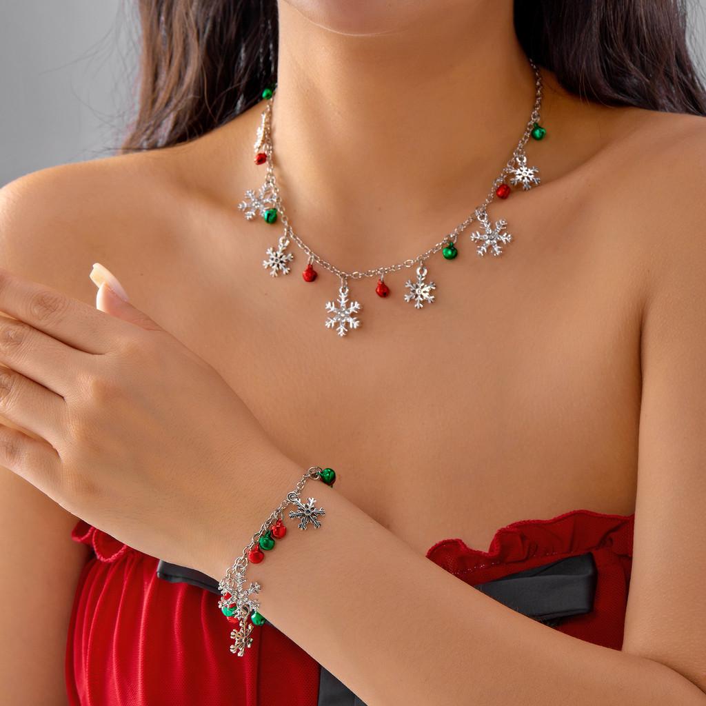 Christmas Bell Pendant Necklace And Bracelet With Alloy Material For Holiday Gift And Celebrations