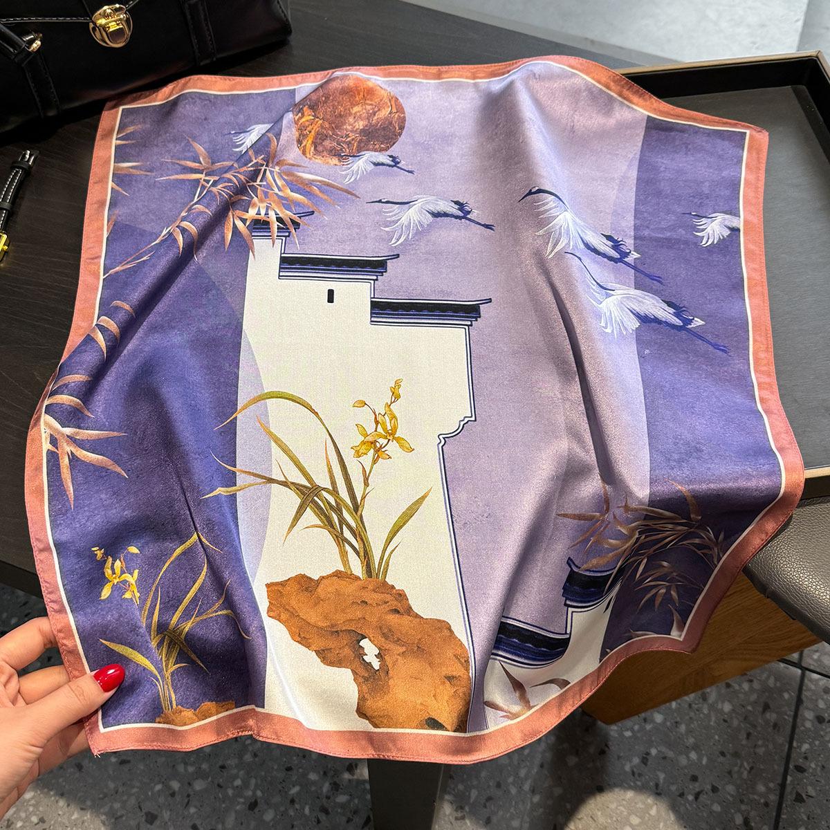 

Brand 100% Silk Scarf Women Neck Hair Foulard Square Headband Scarves Bandana Fashion Hijab Print Poncho Scarves Pashmina Real Silk 53x53cm