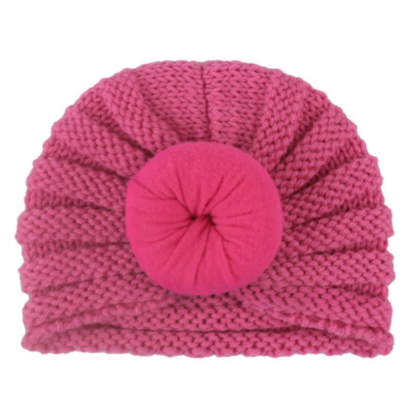New new children's hats, baby solid color donut wool hats, Indian pullover hat dome