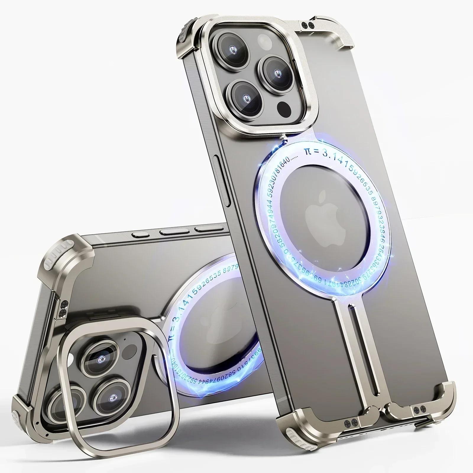 

Eary for iPhone15 14 Pro Max Phone Case With Magsafe Phone Holder Frameless Metal Shockproof Protective Cover for iPhone14 Pro for iphone14pro(6.1 )