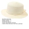 Beach Hat Wide Brim Flat Top Imitation Pearls Trim Tulle Bow Decor Straw Hat Lightweight Breathable Sun Protection Hat