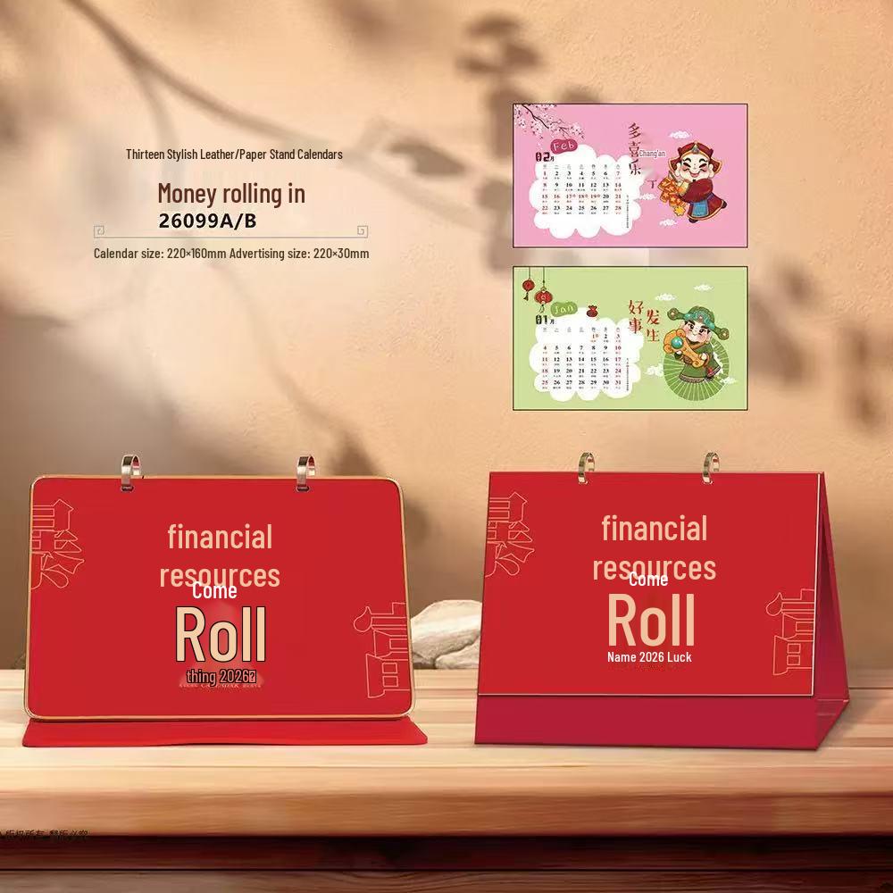 2026 Year of the Horse Creative Desk Calendar Set with Wooden Stand and Hot Stamping Logo.