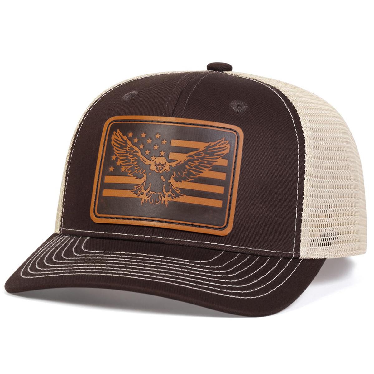 

Men Flag Eagle Brown Leather Patch Baseball Mesh Cap Hat Micro Curved Cap Outdoor Sunscreen Leisure Hat Spring Autumn Travel Tourism Beach Vacation коричневий