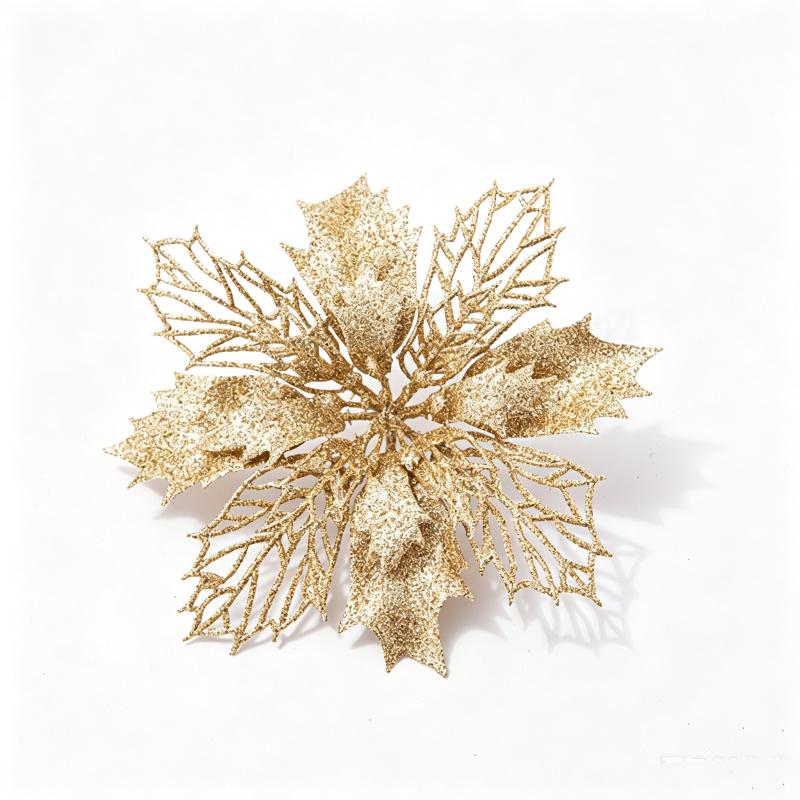 Artificial Glitter Poinsettia 6Pcs Hollow Out Xmas Decor for Christmas Tree Garland Front Door Winter Decor
