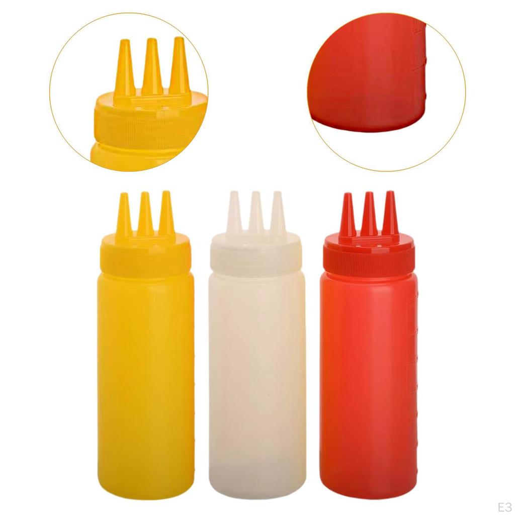 3 Condiment Bottles, Dispenser, Refillable, Empty, for Restaurants, Syrup, Ketchup Travel
