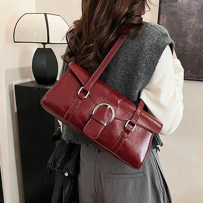 Women's Red Shoulder Bags New Trend Plutonium Leather Work Traveling Lock Bags Autumn Winter Retro Versatile Square Bag