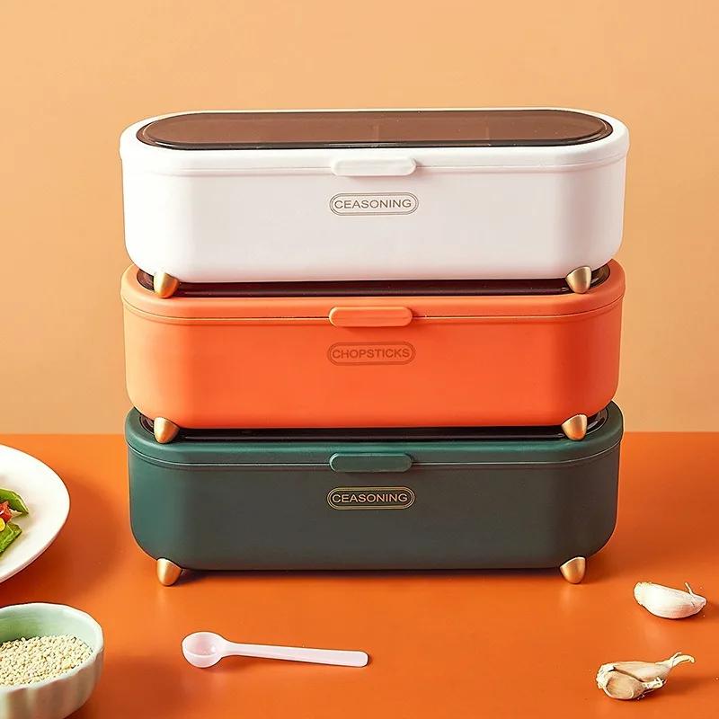 Seasoning Box Combination Set Seasoning Jar Salt MSG Household Kitchen Supplies Storage Box Sealed All-In-One Multi-Compartment