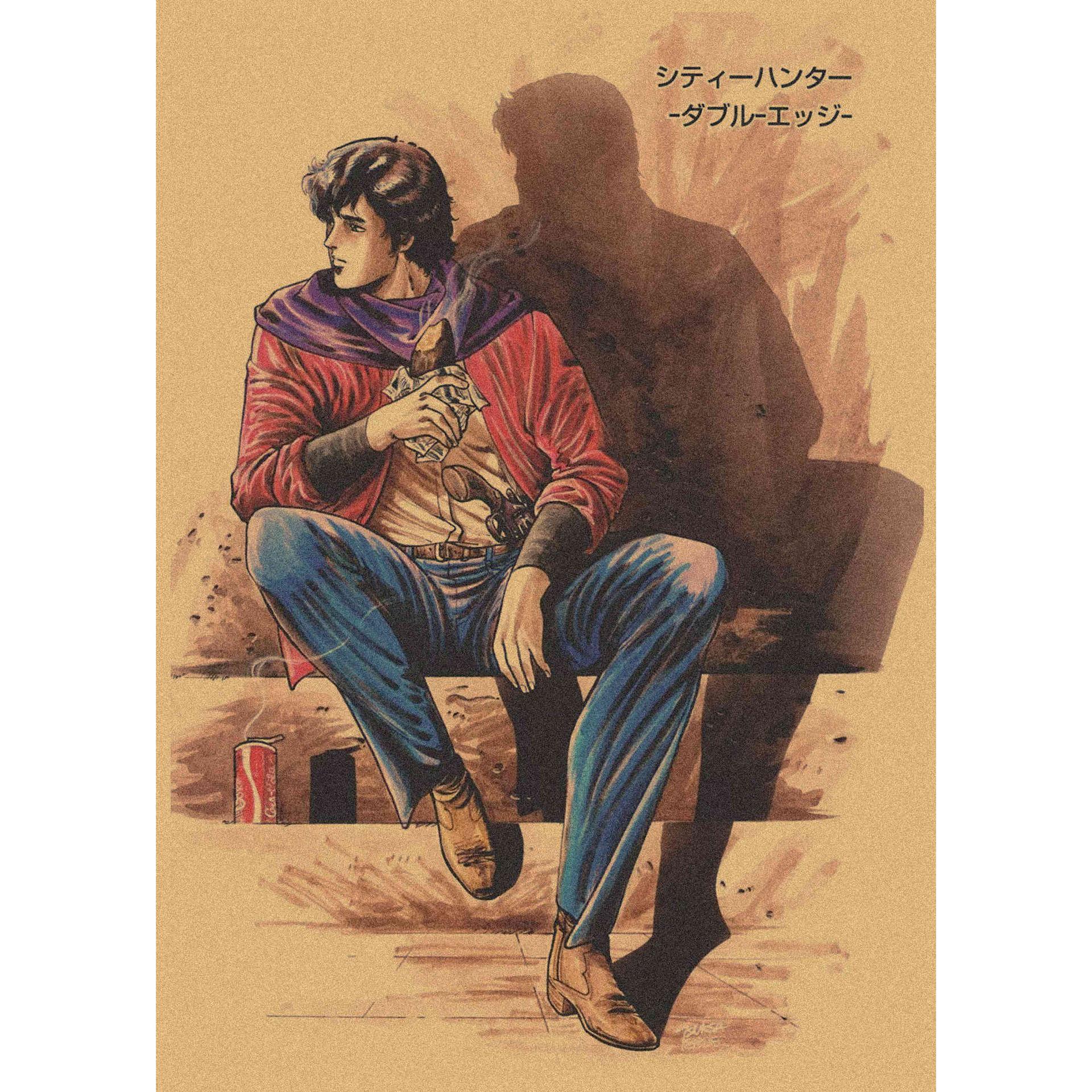 

Retro Kraft Paper Poster of Japanese Manga Artist Tsukasa Hojo for Bar and Cafe Wall Decor (Mural 376) 29.7X42cm(A3 size）