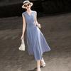 Elegant Lyocell V-Neck Sleeveless A-Line Dress